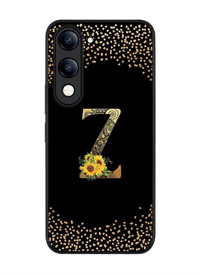 For vivo Y04 / Y29t 5G Case,Slim fit Camera Protection, Shockproof Thin Phone cover  - Custom Floral Monogram - Z ( Black )